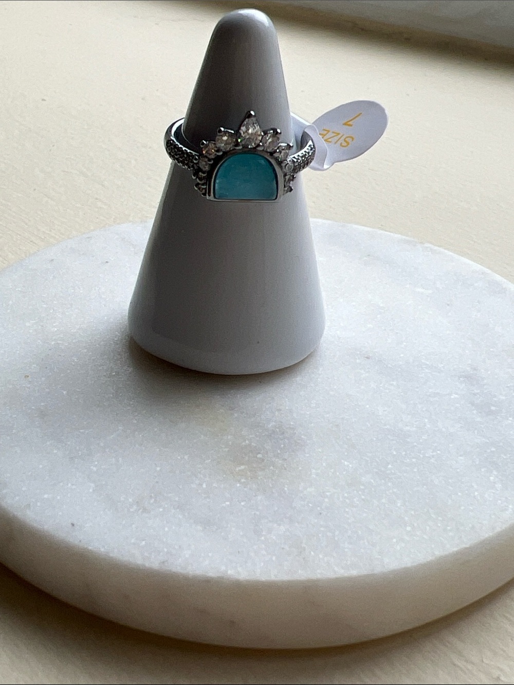 Bp sunset crescent hematite Ring with Amazonite Blue Stone - Size 7